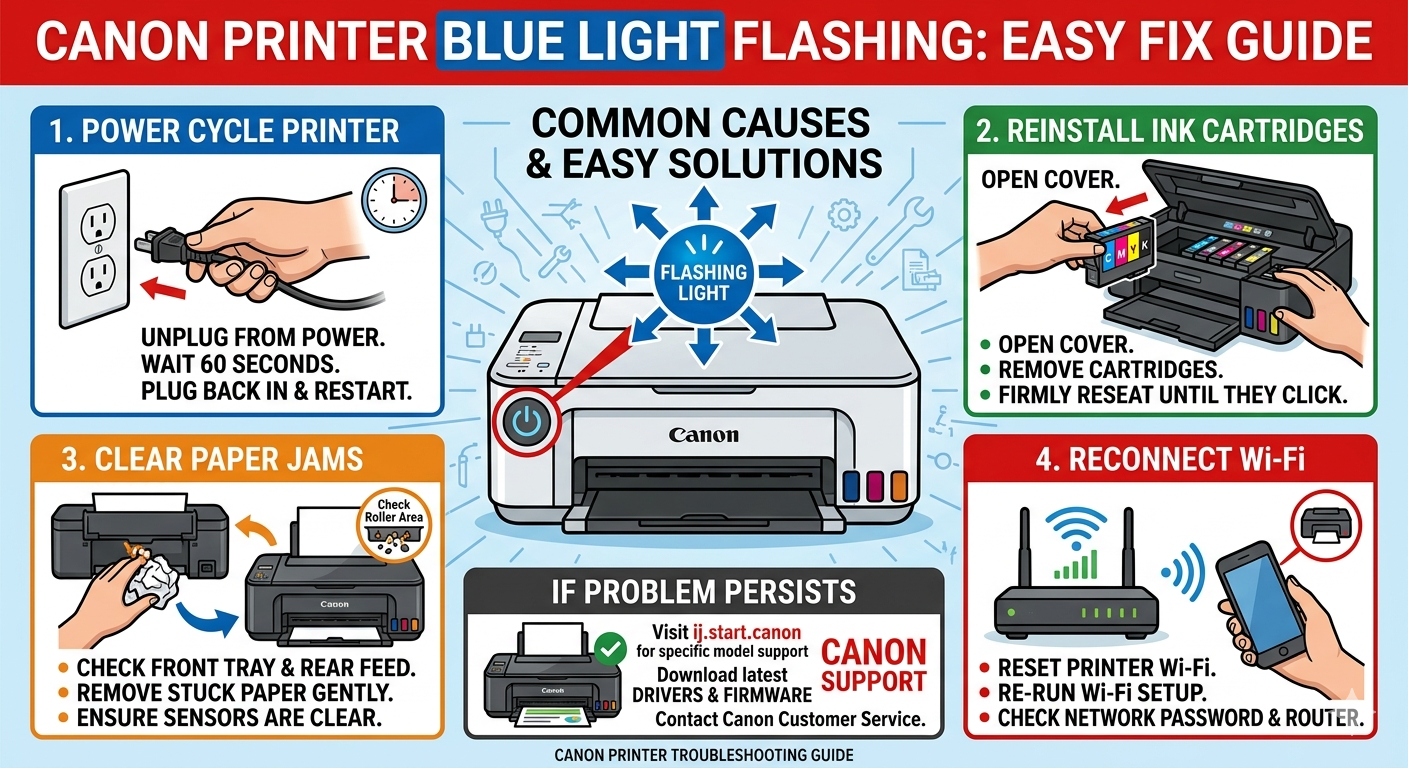 Canon Printer Blue Light Flashing – Easy Fix Guide Canon Printer Blue Light Flashing – Easy Fix Guide