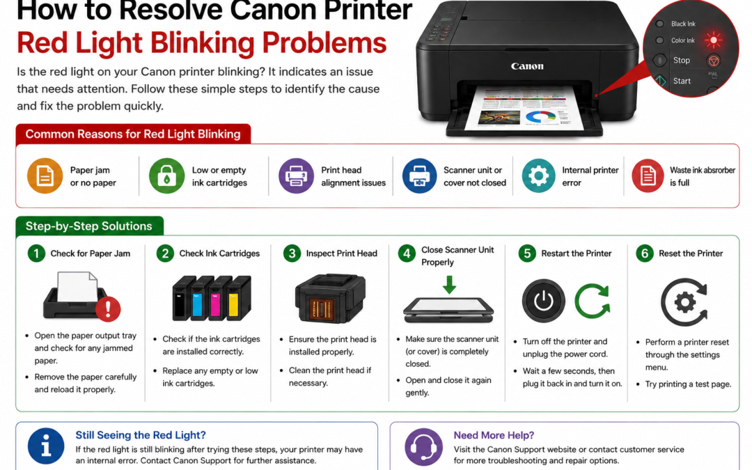 How to Resolve Canon Printer Red Light Blinking Problems